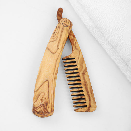 Folding Olive Wood Beard Comb – Premium Handmade Grooming Tool